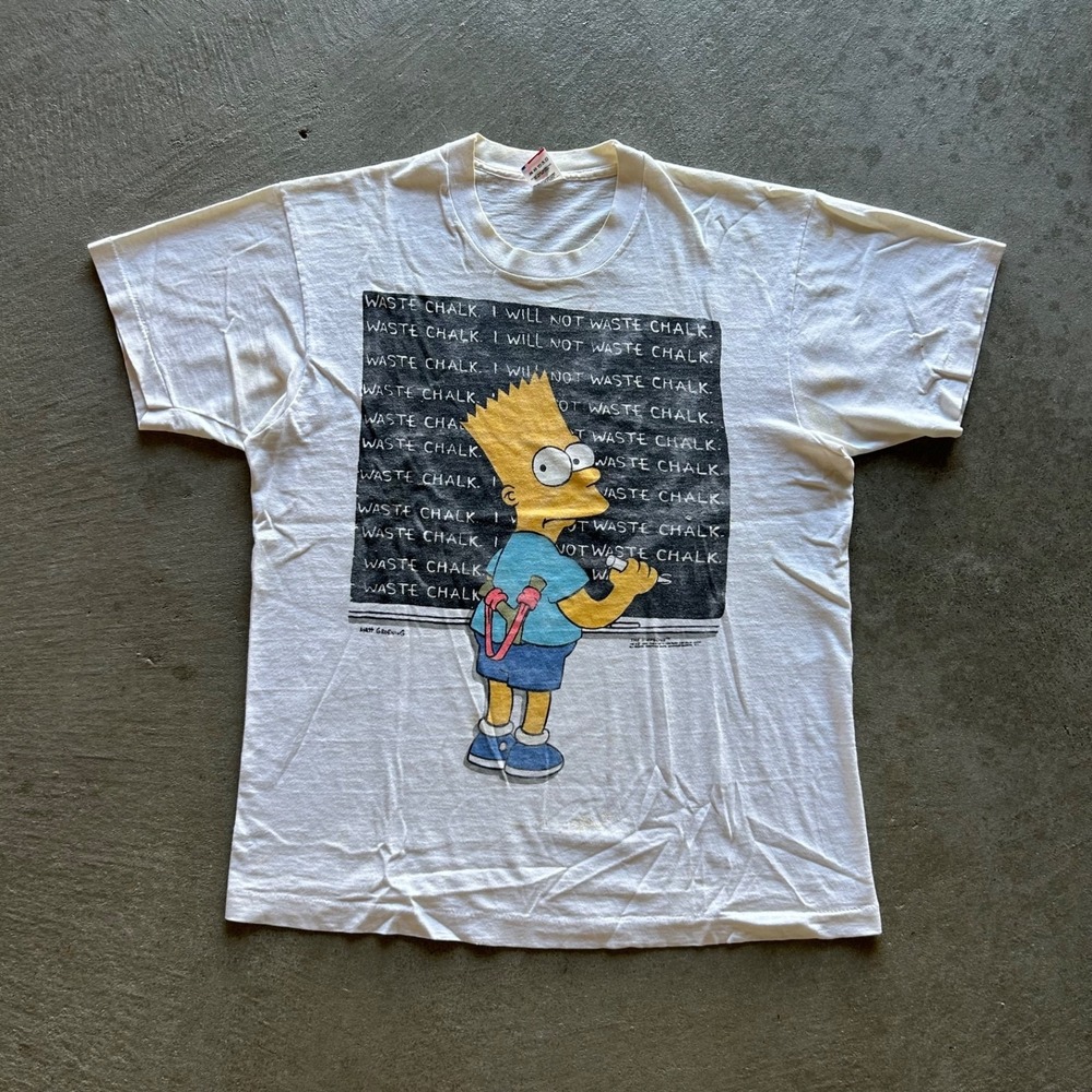 Vintage 90s Bart Simpson Shirt Size Large White 1990 I Will Not Waste Chalk